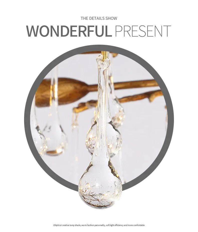 Description Picture 4 of itemLuxury Crystal Drop Chandeliers Vintage Living Room Hotel Ceiling Lamp Retro Bedroom Hanging Lamps for Ceiling Fixture LED