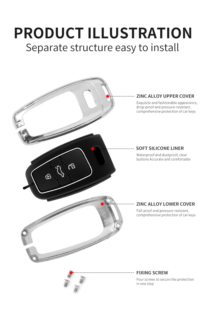 Custodia/cover per Chiave/telecomando in lega per Audi A1 A3 A4 A5 A6 A7 A8 Quattro Q3 Q5 Q7 2009-2015 accessori - Se459d4981b934c8bb66e5e1788d8928ba