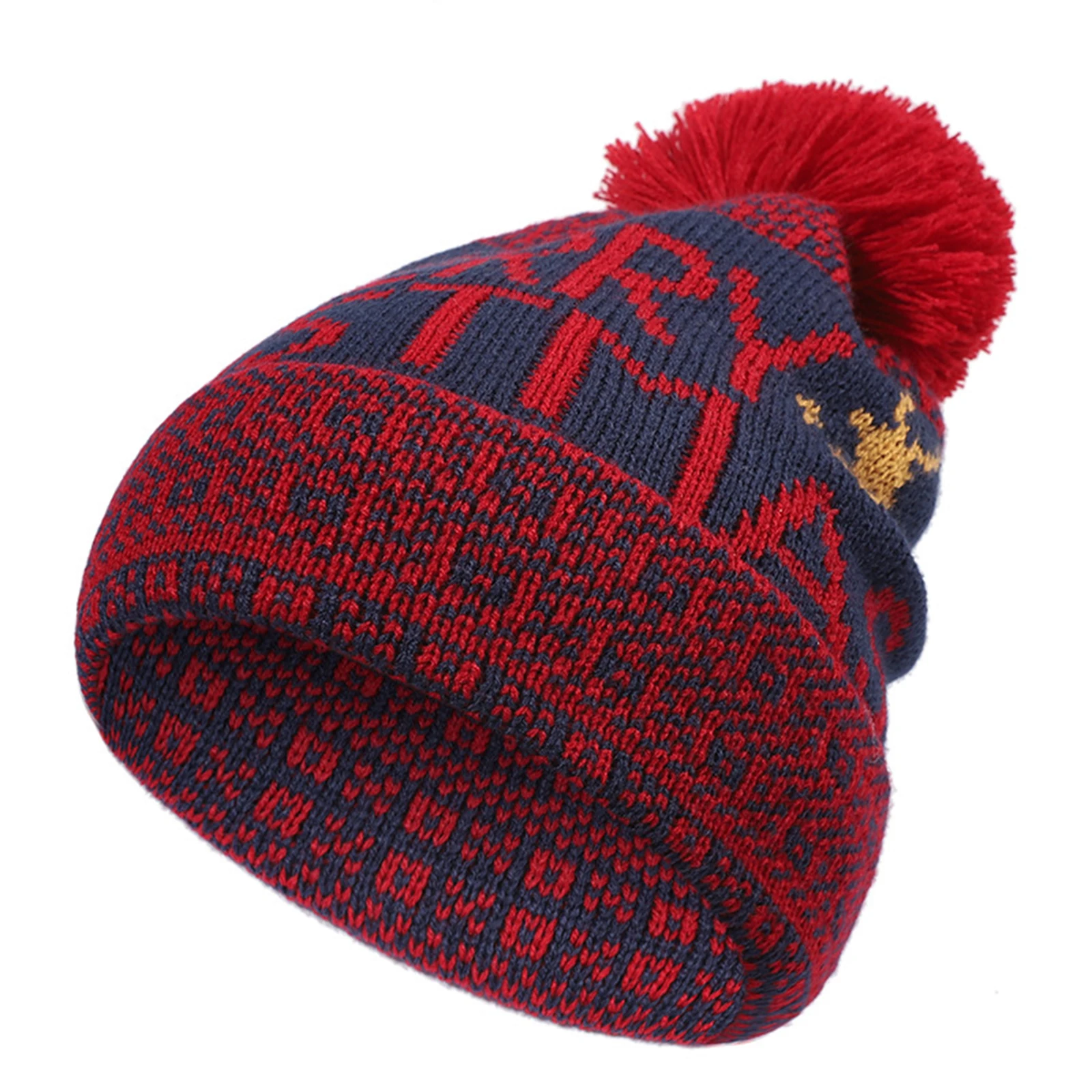 

Christmas Pompom Elk Knitted Beanie Beanie Hat Soft and Comfortable Winter Warm Knitted Skull Hat for Men and Women