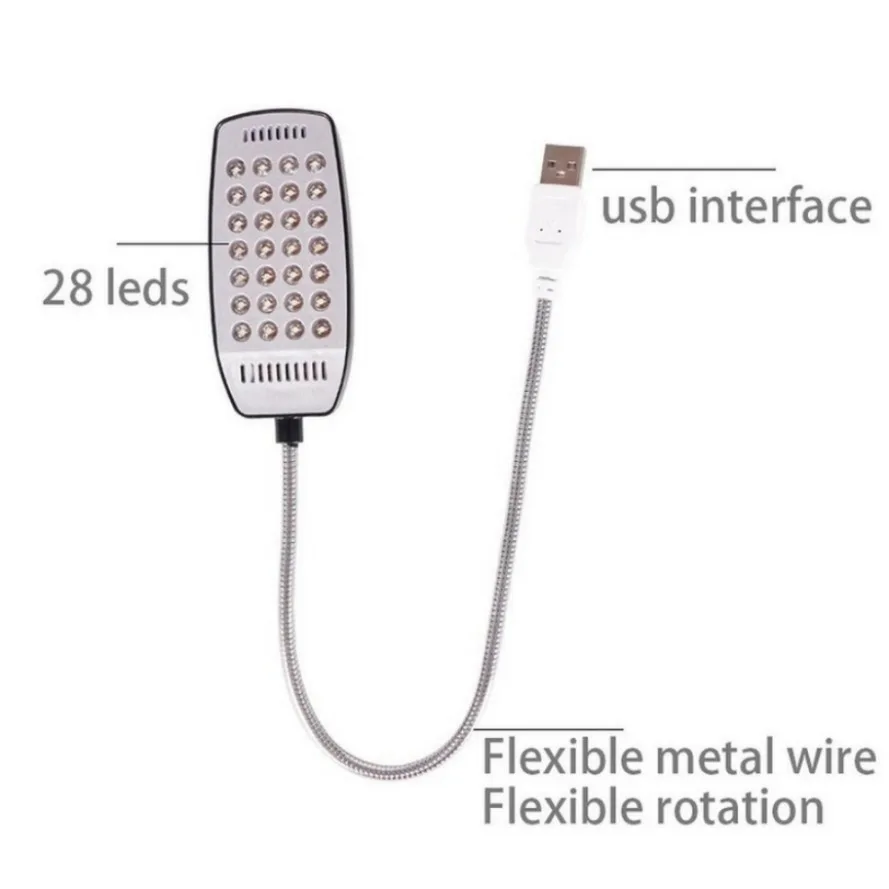 Ultra Bright Flexible USB LED Reading Lamp with 28 LEDs - 4 Color Options