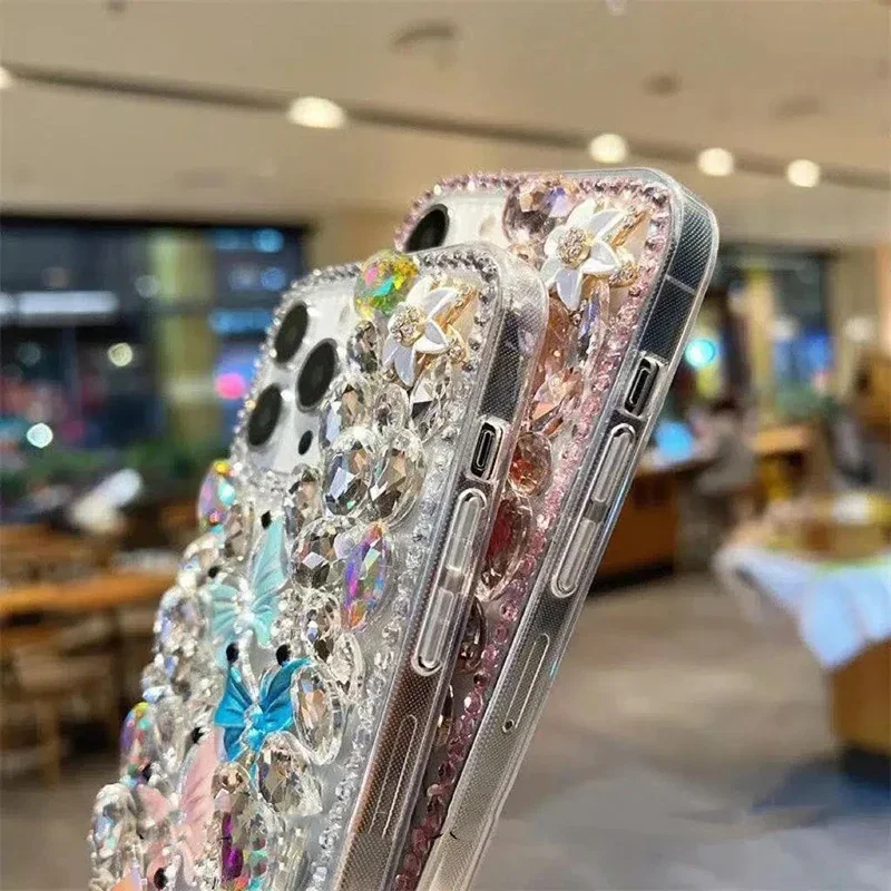 Luxury Manual Inlaid Rhinestone Butterfly Phone Case for Xiaomi Redmi 9A 9C Note8 9Pro Note10S Note11 Pro 12Pro Hard Cases
