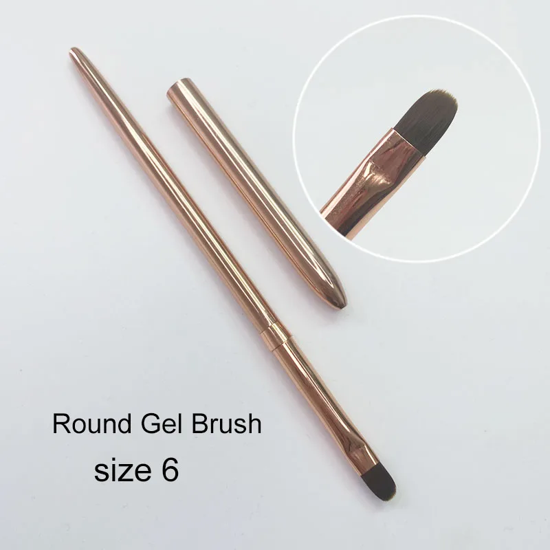 3D Acrylic Nail Art Brush Luxury Full Rose Gold Metal Handle Striping Detailer Pen UV Gel Nail Brushes Tool 6