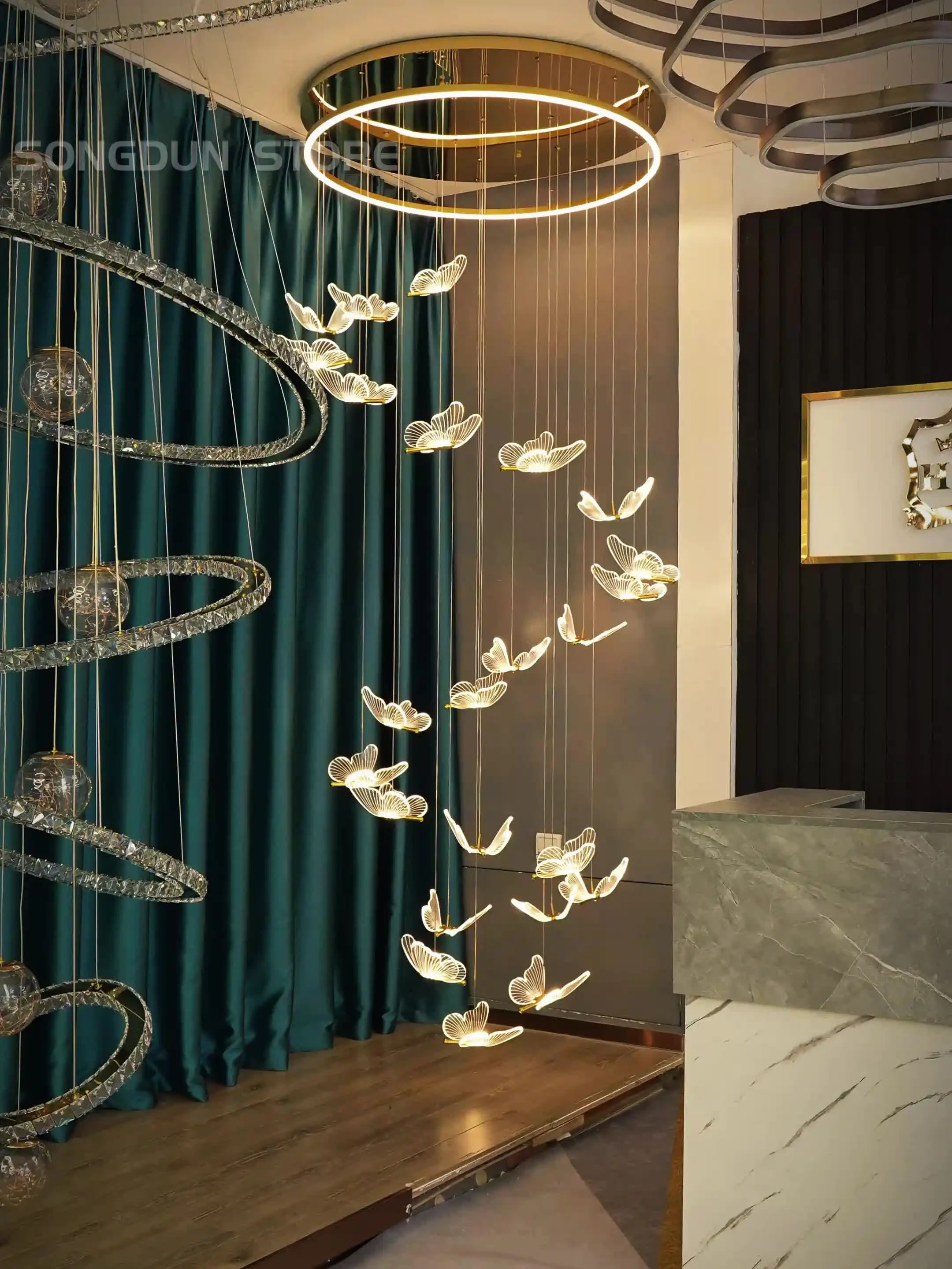 Trap Hanglamp Duplex Villa Hal, Transparante Vlinder Bar Bureaulamp Creatieve Eenvoudige Moderne Luxe Woonkamer Hanglamp (Maat: 13 HOOFDEN, Kleur: Wit licht