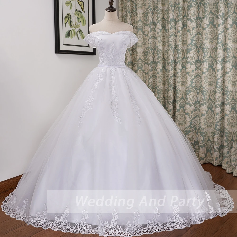 Cheap ball gown wedding dress off shoulder lace up Robe De Mariee Wedding Bride Dress real pictures White wedding gown bridal dresses