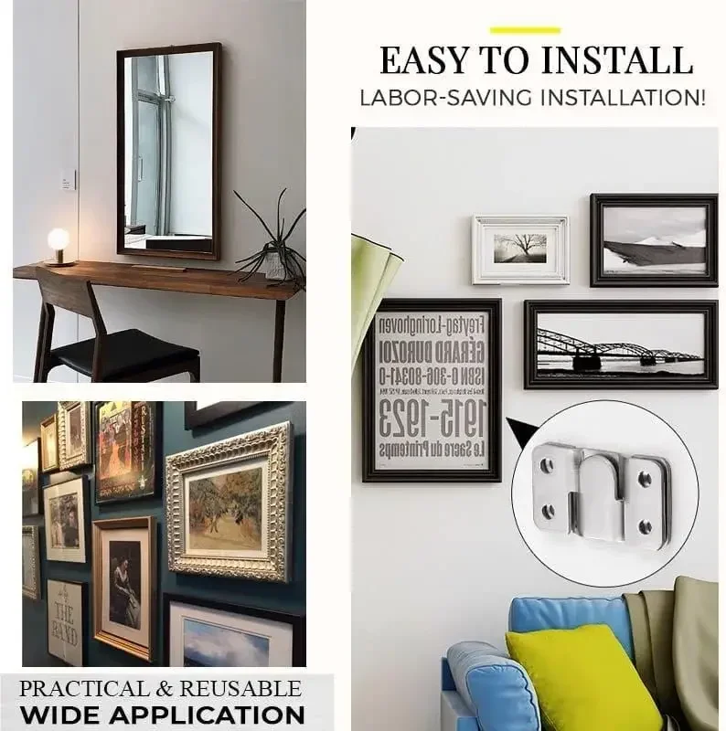 Furniture Hardware 2/6pcs Picture Frame Hanging Buckle Stainless Steel Furniture Interlock Bracket Hanger Hook Photo Framer Wall Painting Connector