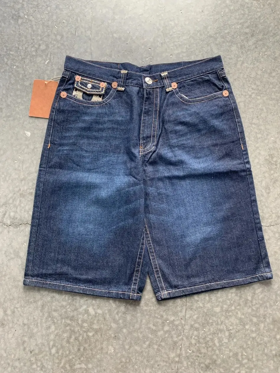 American Retro Buddha Denim Shorts Y2K Men Women Harajuku Hip Hop Pocket Embroidery Retro Baggy Shorts Low Waist Sports