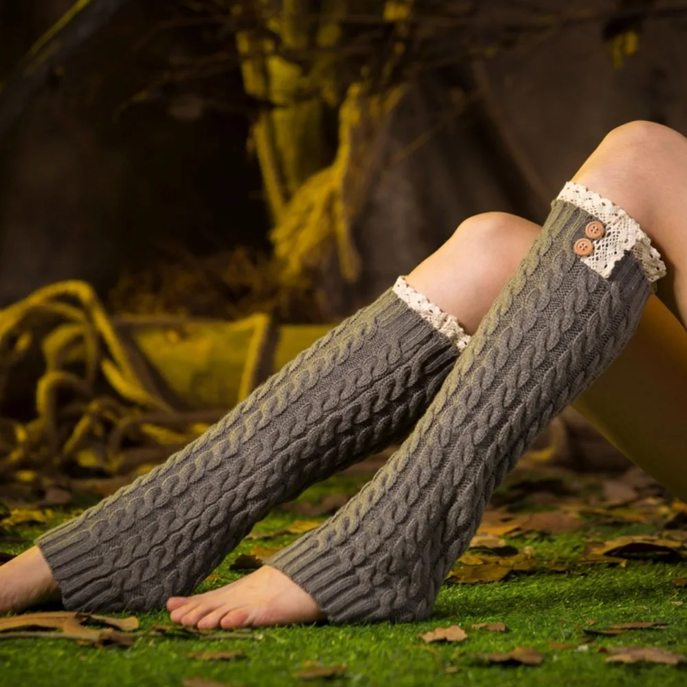 

Вязаные пушистые зимние кружевные леггинсы в стиле "Лолита" Харадзюку ", теплые носки для ног, милые Чехлы для ног, женские гетры