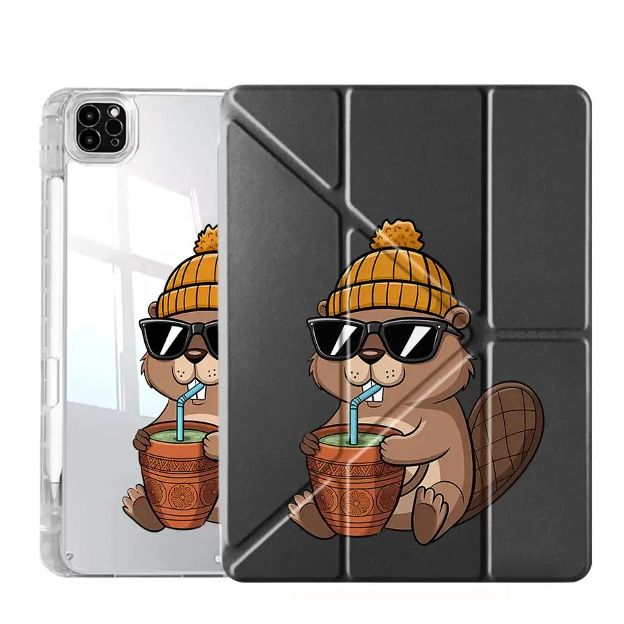 Coffee Bear Beaver Holder Cover Tablet Case - Y-Fold Design