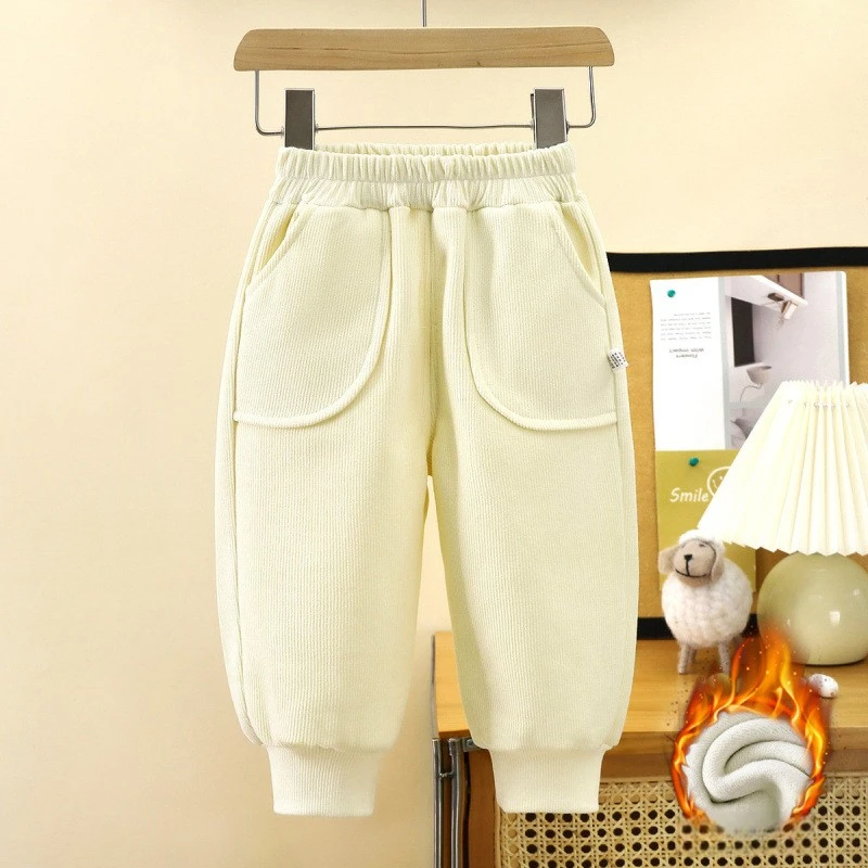 מכנסיים חמים לילדים לחורף ולסתיו, עשויים מבלוטות קטיפה מעובה, חדשים לשנת 2025, מתאימים לבנים ובנות תינוקות, בצבע אחיד, פשוטים ומתאימים לפעילויות חיצוניות