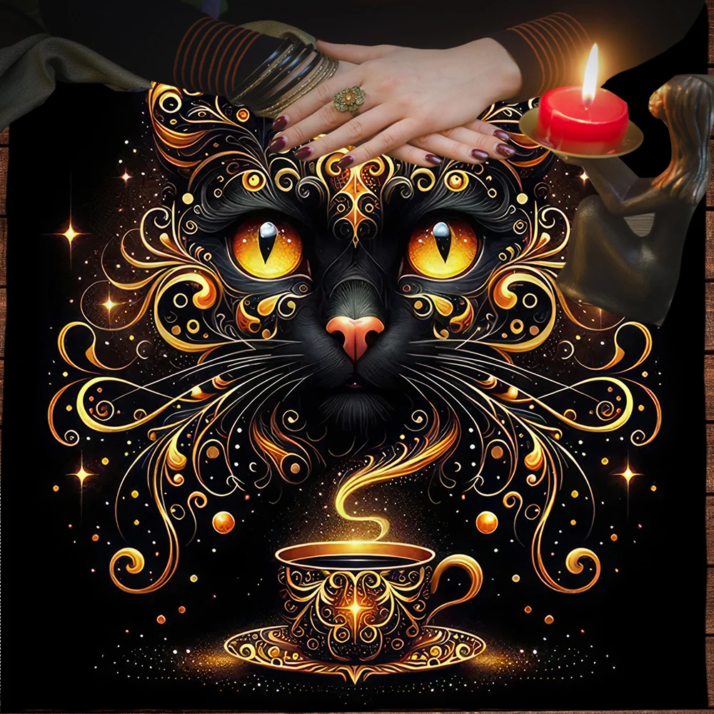 Gold Witchcraft Cat Altar Cloth Tarot Tablecloth For Spread Tarot Reading Cover Starry Sky Divination Tarot Mat Altar Decor Pad 5