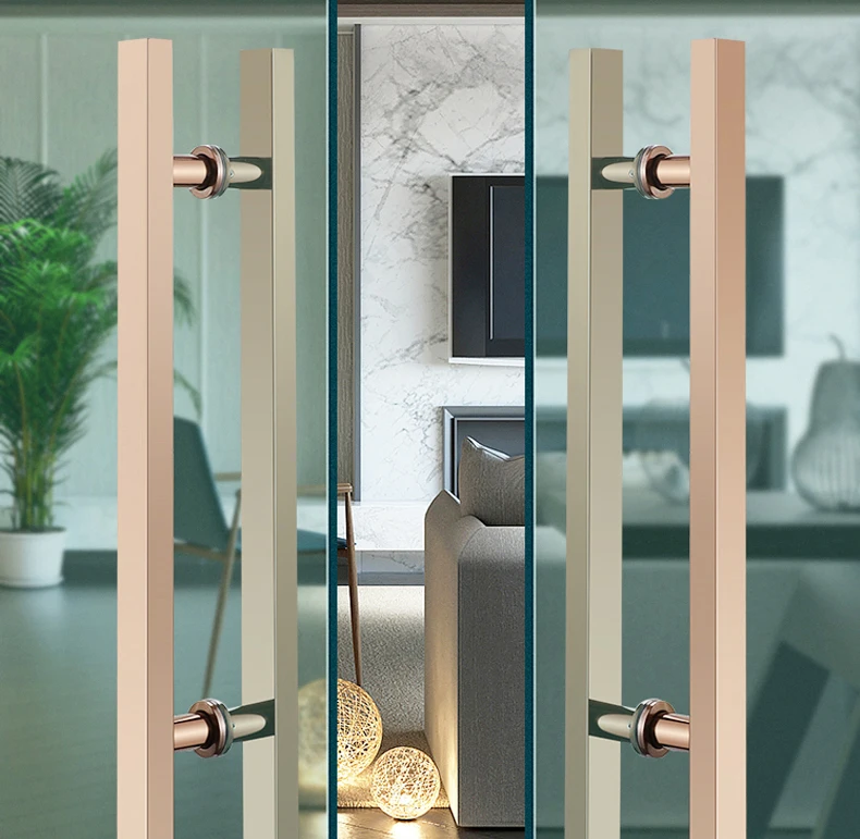 Description Picture 4 of itemGlass Door Handle Stainless Steel Square Tube Door Handle  Sliding Door Office Building Matte Black Titanium Rose Color