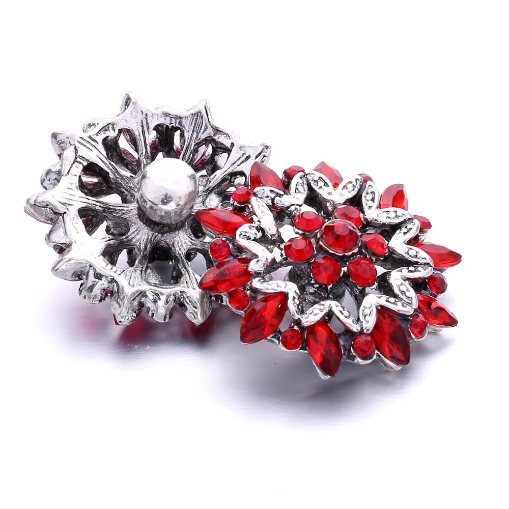 15PCS New Snap Button Jewelry Rhinestone Flower 18mm Metal Snap Buttons Fit Snap Bracelet Bangle Necklace