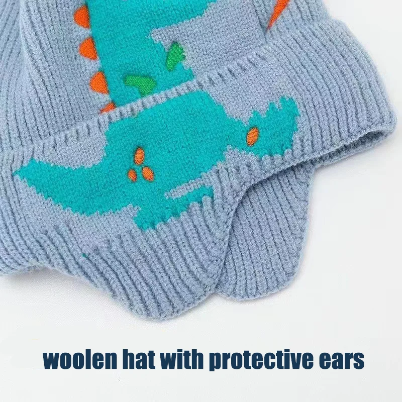 Winter dinosaur ear protection cap cartoon baby boy knitted hat fall and winter new children's wool warm cap girls windproof cap