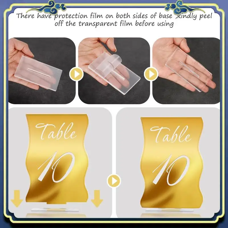 Latest 10PCS Gold Table Numbers With Stands Holders Wave Elegant Wedding Acrylic Table Numbers Large Modern Number Signs