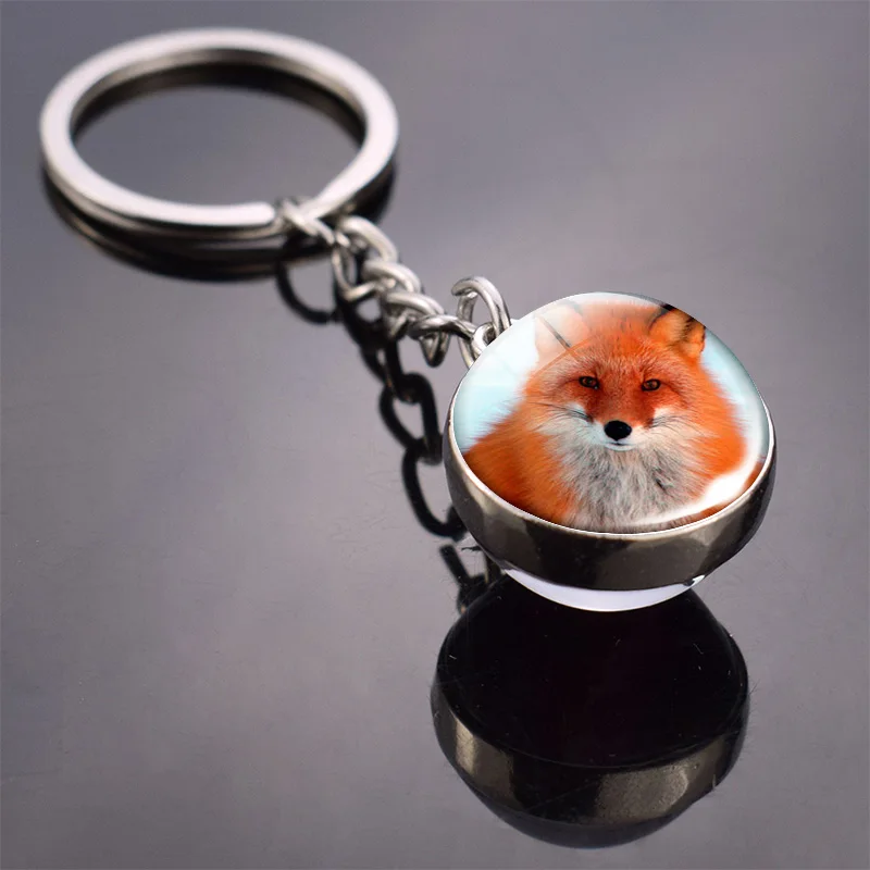Key Rings Key Chains Cat Keychain Animal Keychain Tiger Wolf Fox Lion Double Side Glass Ball Key Chain Black Cat Horse and Moon Key Ring Pendant Keyring