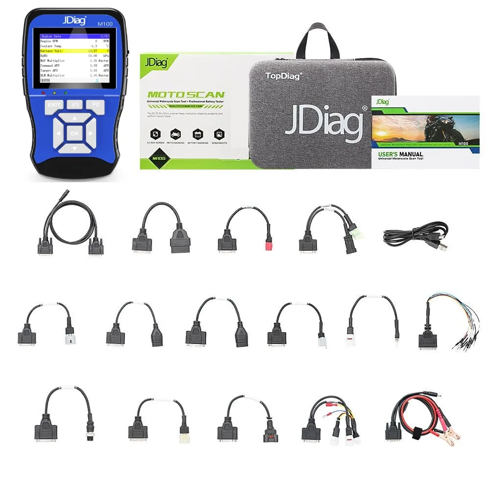Original JDiag M100 Motorcycle Diagnostic Tool Motor Scan 2in1 Universal Motorbike Scanner Battery Tester