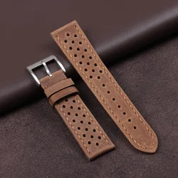 Genuine Cowhide Leather Strap - Soft Breathable Retro Wristband 18mm 20mm 22mm Bracelet - 22mm (Matte - Brown)