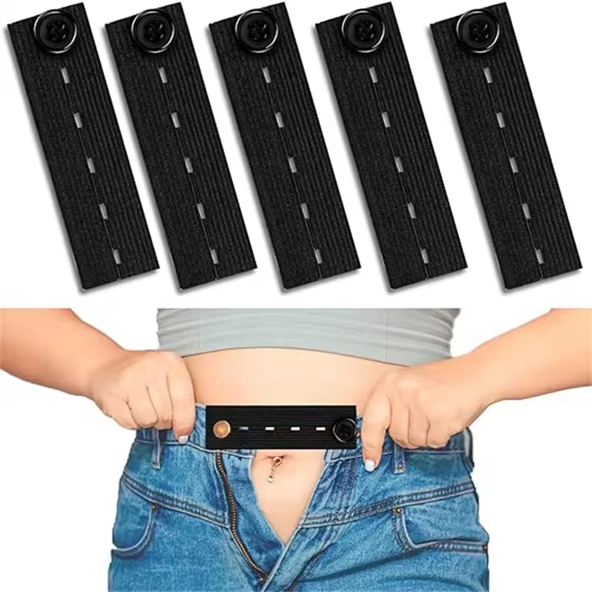 Elastic waist extender with button for jeans and long pants