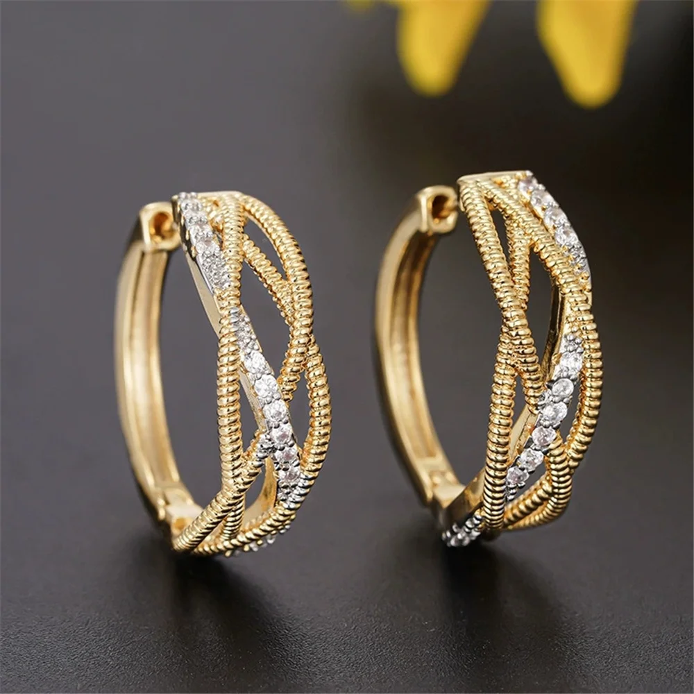 Female Cute White Zircon Stone Infinity Hoop Earrings Vintage Fashion Gold Color Wedding Jewelry For Women