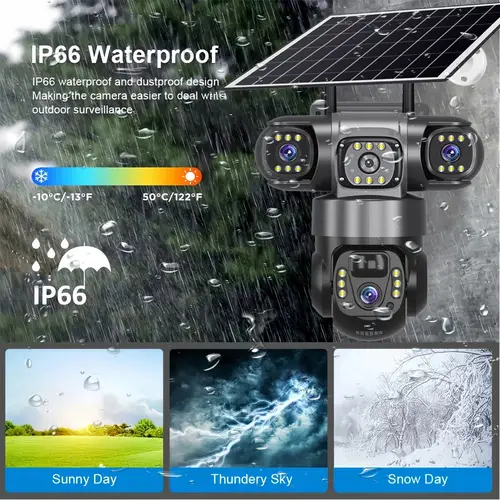 12MP HD Solar Outdoor Camera 3 Lens 3 Screen 10X Zoom CCTV Night Vision IP66 Waterproof PIR Human Detect Wifi Security Camera - Image 6