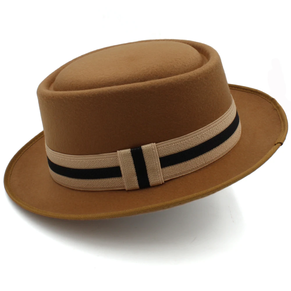 Men Women Woolen Classical Pork Pie Hats Retro Fedora Trilby Sunhat Street Style Caps Party Travel Outdoor Size US 7 1/4 UK L 2