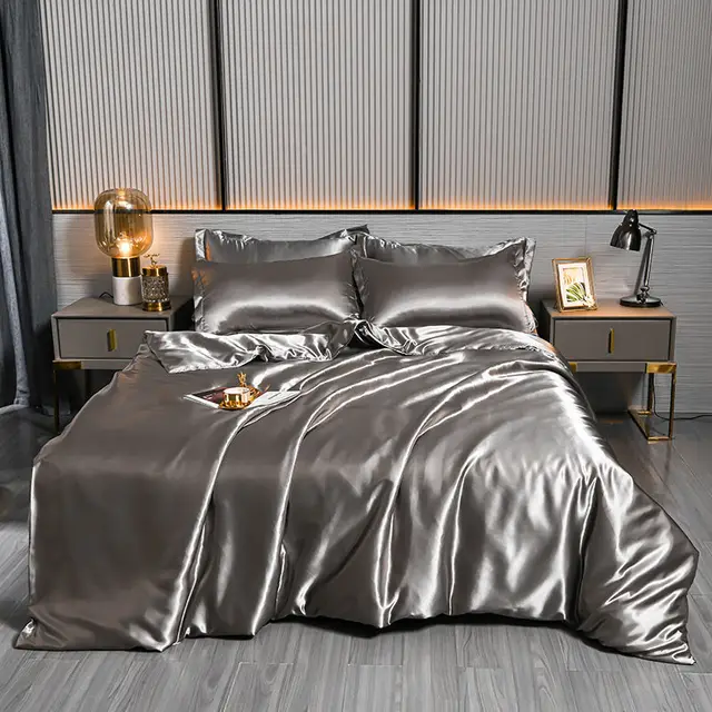 Ensemble de housse d'injathlon mûrier naturel, mélange de luxe, drap-housse, satin haut de gamme, soyeux, king size, parure de lit queen size 3