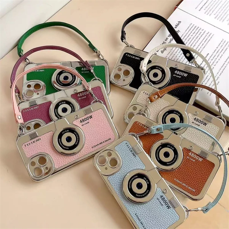 3D Luxury Retro Camera-Style Phone Case with Hand Rope Cover