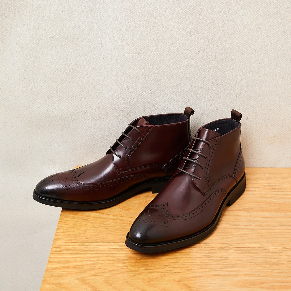 가격 다운 하이탑 레이스업 부츠, 뾰족한 가죽, 비즈니스 신발 스타일, 가을 및 겨울