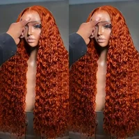 250 densité 350 Orange gingembre bouclés perruques de cheveux humains pour les femmes 13x6 Hd dentelle frontale vague profonde perruques brésilienne vague d'eau couleur perruque 2