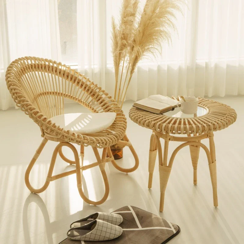 

Natural rattan chair rattan single balcony leisure table and combination home rattan armchair