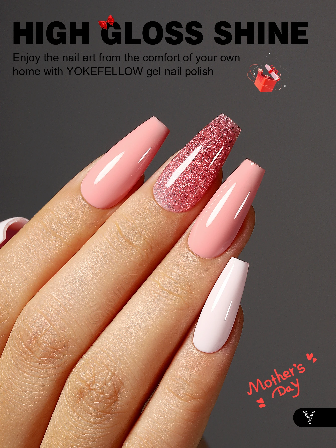 YOKEFELLOW Cherry Blossom Pink Gel Nail Polish Set with UV LED Light Base Gel Top Coat Starter Kit Popular Sheer Pink Gel Polish 3