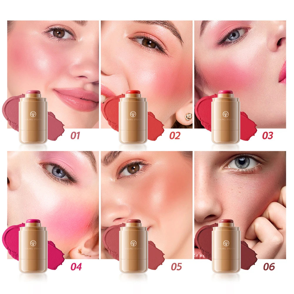 Multi-color blush stick Multi-color matte waterproof lip and cheek cream texture, easy to apply makeup, perfect holiday gift