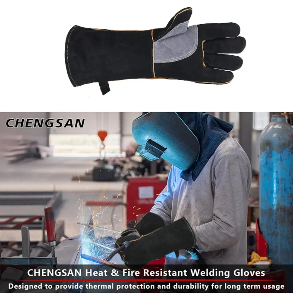 Enhanced Cowhide Fire-Resistant Gloves with Heat Insulation and Kevlar Stitching