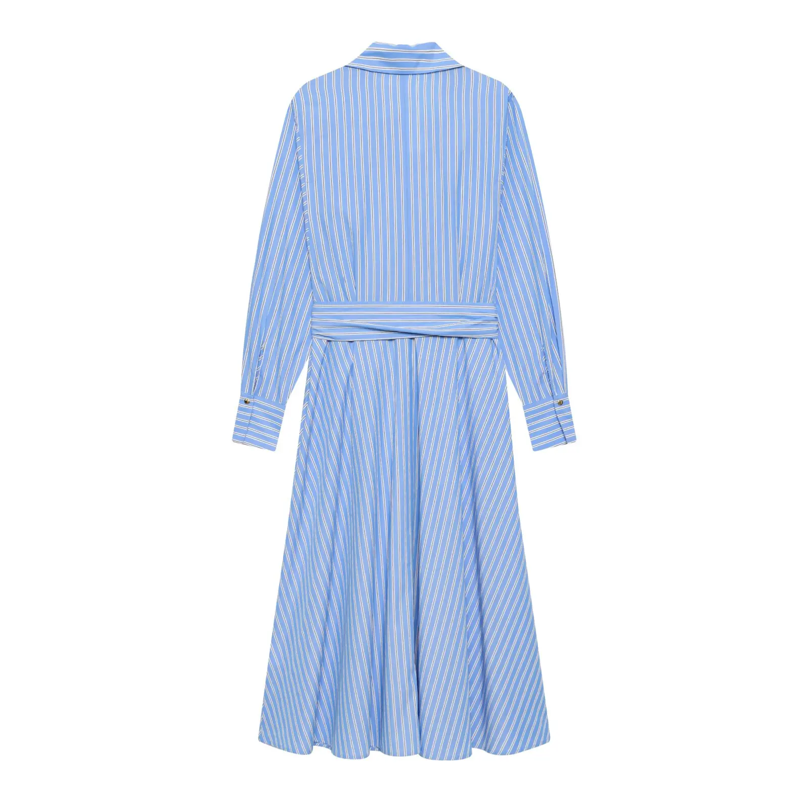 HH Neues Damen Frühlingsmode Langarm-Kleid mit Revers, einfarbig, gestreift, im Hemdstil, lässig, vielseitig, für den Arbeitsweg – Detail 3