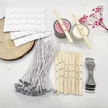Candle DIY Making Kit 60/100pcs Candle Core Iron Paper+50/100 Soybean Wax Core with Metal Bracket  for Candle Making Accessories