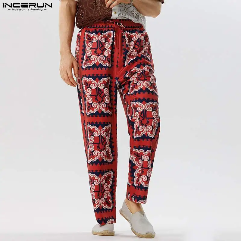 

INCERUN 2023 Handsome Men's Trousers Holiday Leisure Ethnic Printing Pants Male Fashion Comfortable Hot Selling Pantalons S-5XL