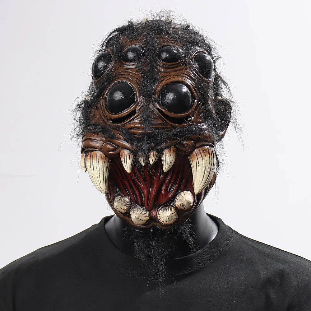 Masque d'araignée effrayant pour la fête d'Halloween, cosplay effrayant, araignées animales, grands yeux, dent, bouche ouverte, casque en latex, accessoires de costume, horreur