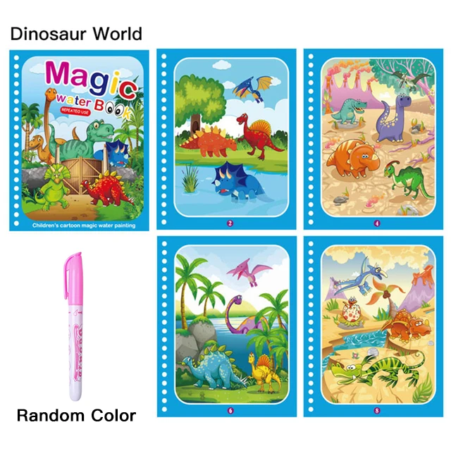 Magical Water Drawing Book Toys Variety of Themes Reusable Coloring Magic Water Drawing Book Early Education Toys for Children Dinosaur World