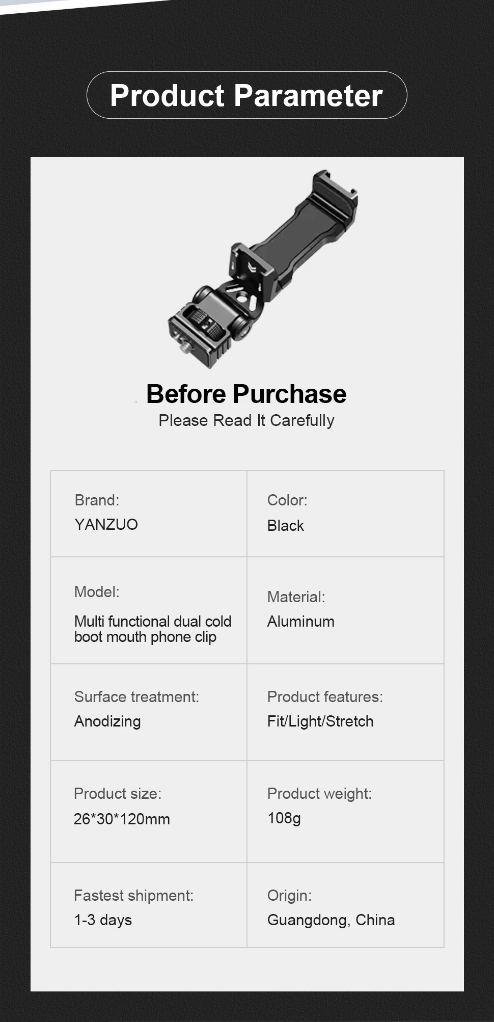 Vertical 360 Stand with 1/4 Screw Rotatable Phone Holder Clamp Clip Mount Adapte