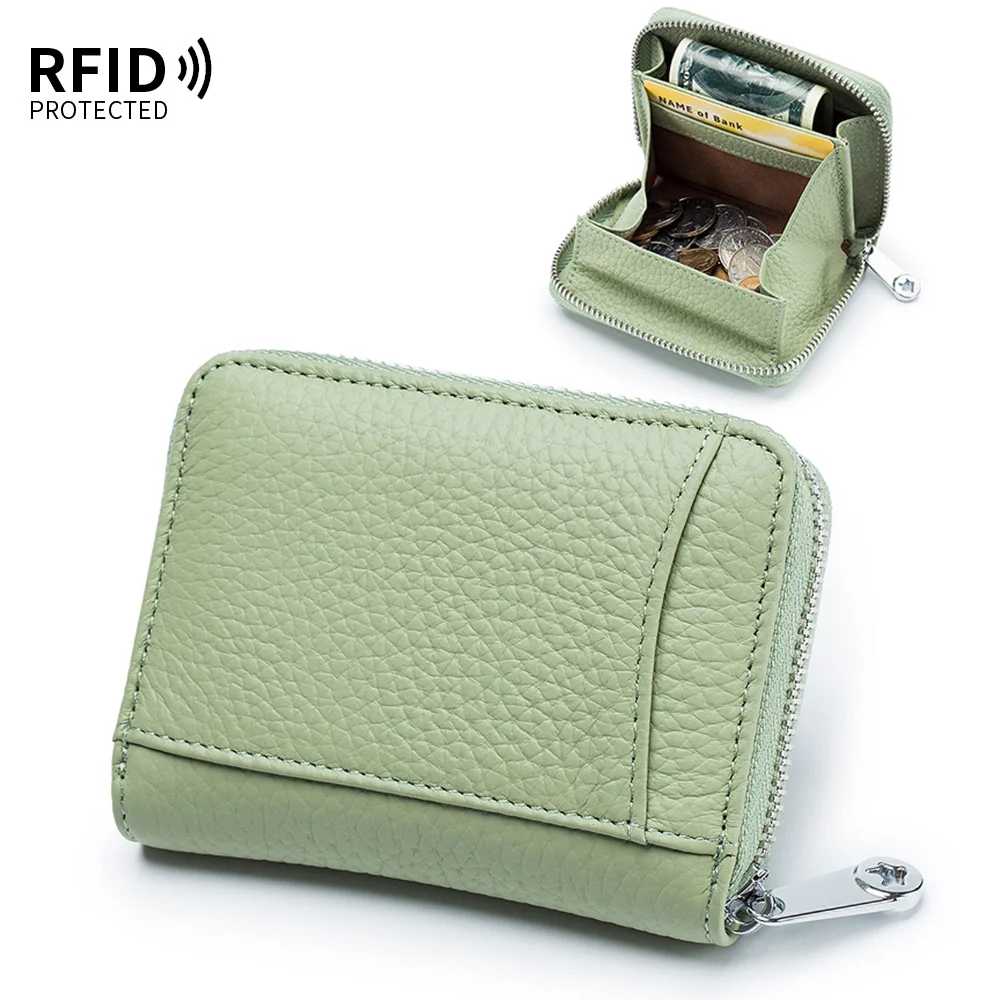 New Genuine Leather Coin Purse Men Small Change Pocket RFID Blocking Business Card Holder Women Elegant Mini Wallet Money Bag