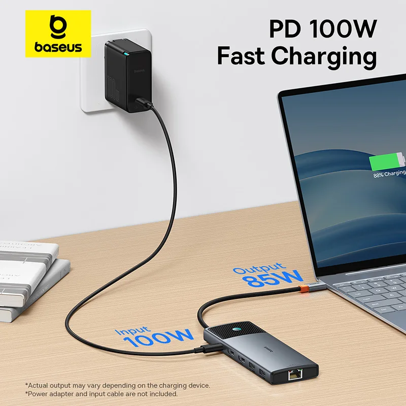 Baseus-hub Usb 4k 60hz Adaptador Duplo Compatível com Hdmi 10 em Splitter Rj45 Usb 3.1 pd 100w Hub tipo c para Macbook Pro Air - Imagem 5