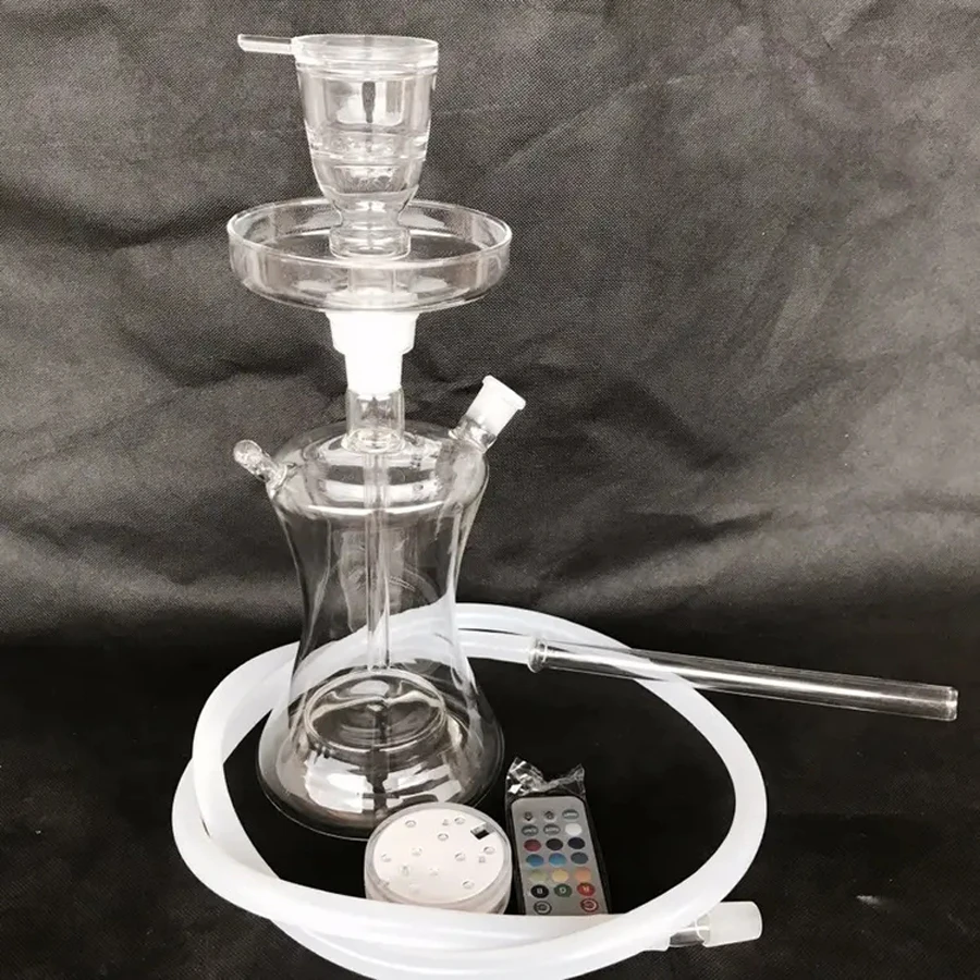 Top Quality Smoking glass Material Vase Hookah Pipe With Led Light silicone Hose Glass Hookah Shisha Chicha Narguile