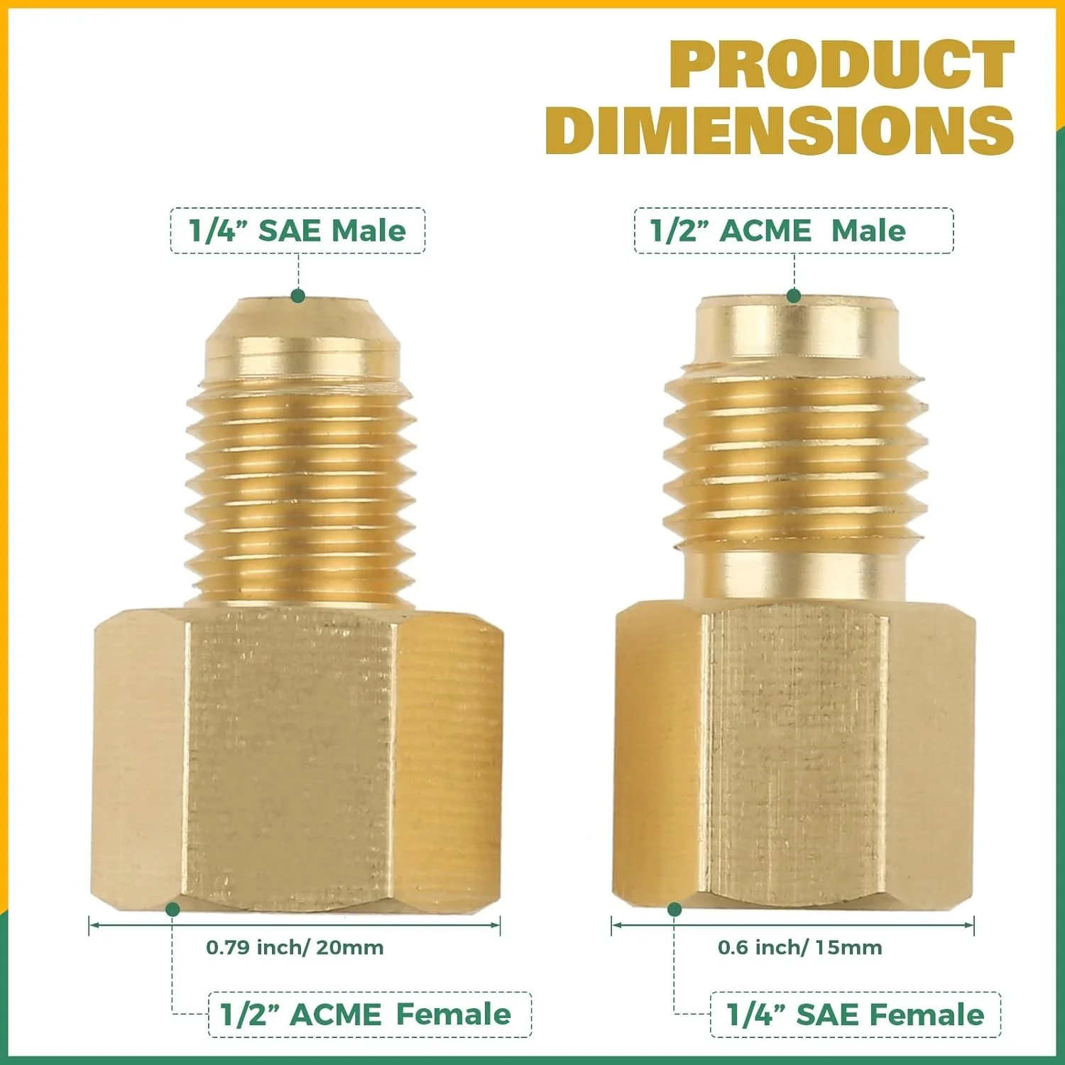 Valve Core Remover 20pcs/set Mini Split R410A R134A Adapters 5/16" 1/4" SAE Plug 1/2" Acme Male To Female Brass Fitting Kit with Valve Core Remover valve core remover