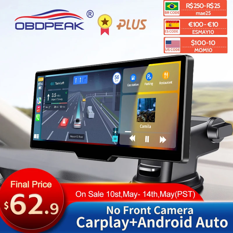 OBDPEAK T20 10.26" Dash Cam 2.5K Rearview Camera Carplay & Android Auto Smart Player GPS