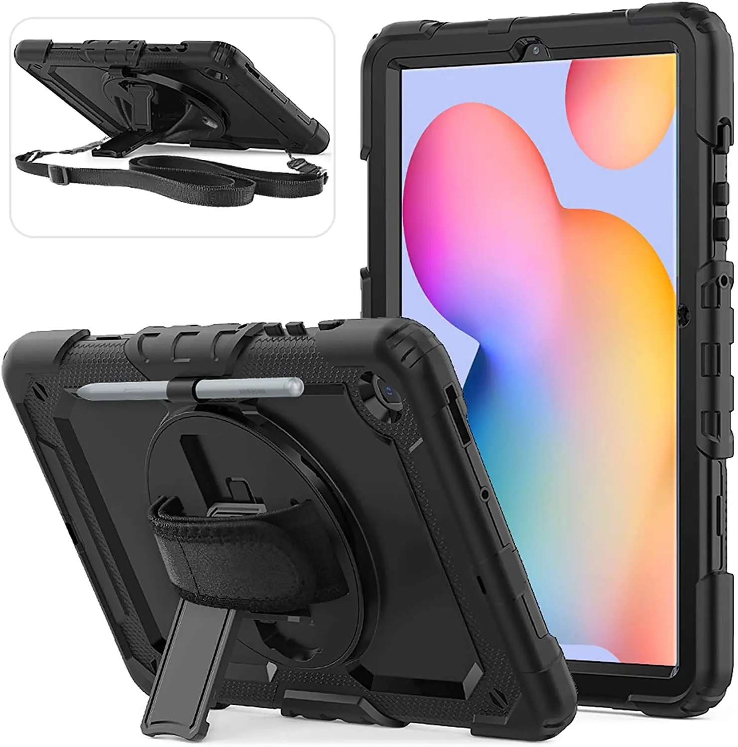 Alça de Mão Alça de Ombro Resistente Kickstand Case Robusto para Samsung Galaxy Tab Case Lite 10.4 “s6 2023 2023 P610 P613 P615 P619