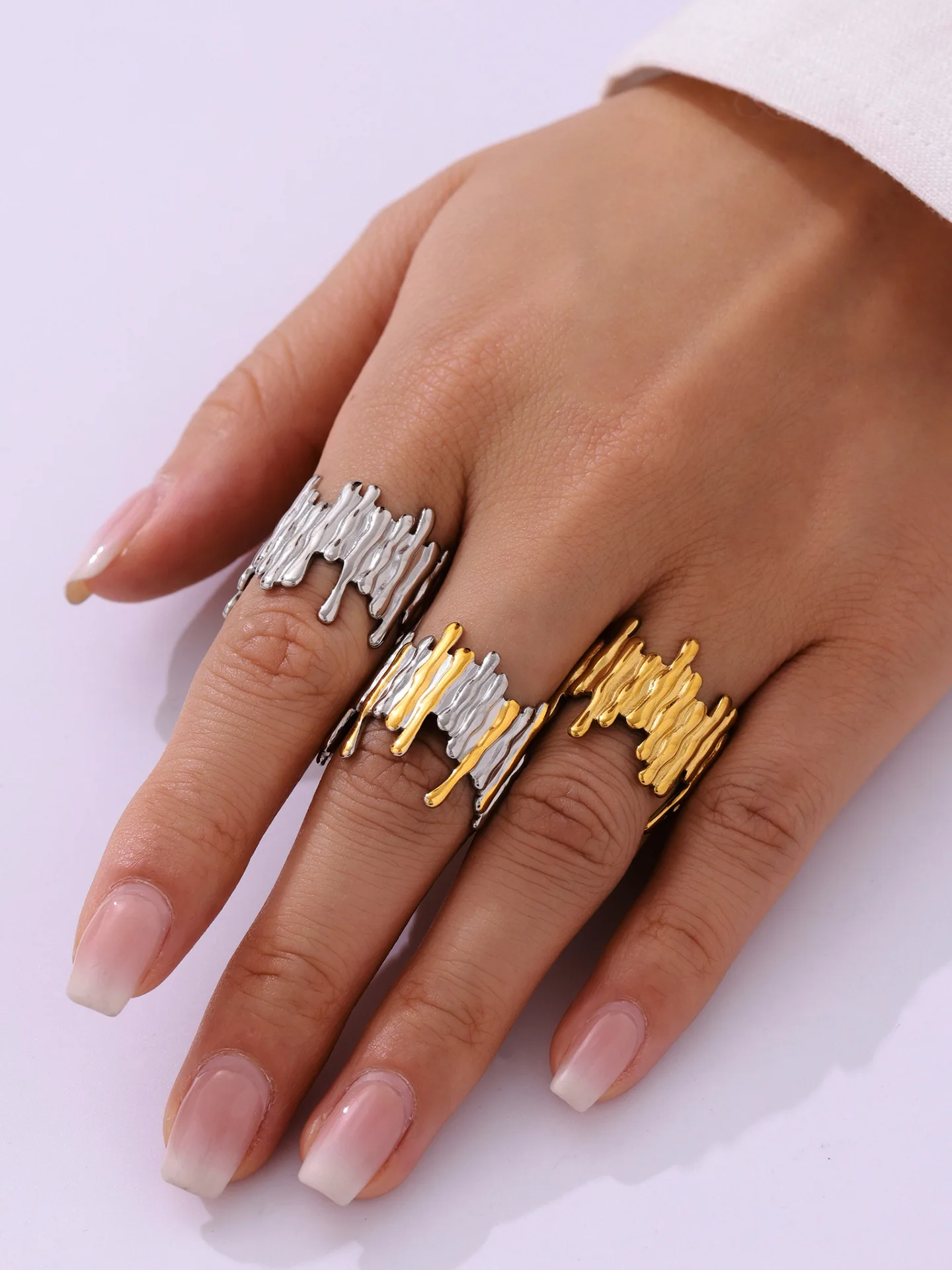 Mode Gold Farbe Silber Offenen Ring frauen 316 Edelstahl Vergoldet Personalisierte Ring Paar Wasserdicht Schmuck Geschenk – Detail 3