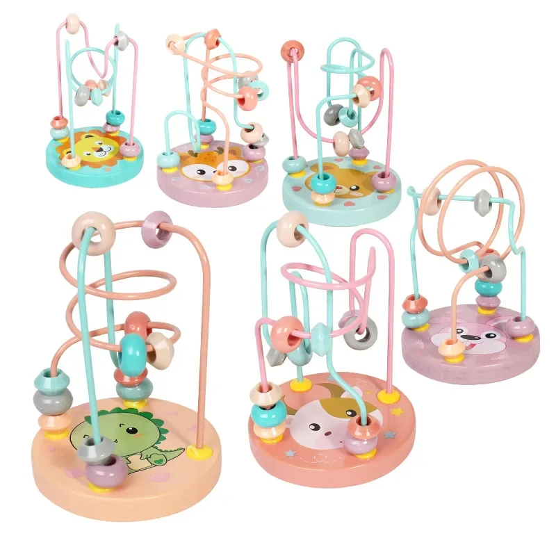 Montessori Wooden Toys Wooden Circles Bead Wire Maze Roller Coaster Educational Wood Puzzles Boys Girls Kid Toys 6+ Months Gifts