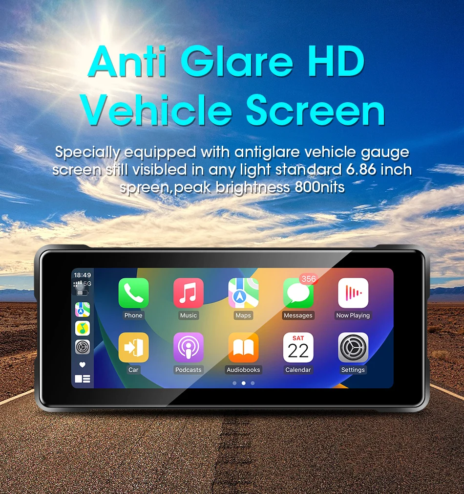 7'' Tragbare Digitale Motorrad Dashboard Drahtlose CarPlay GPS für Moto Navigation Android Auto Display Screen Monitor Dual BT – Detail 10