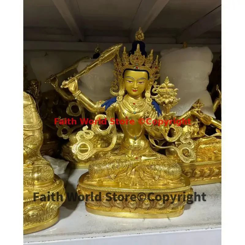 

30CM Wholesale Tibet temple Buddha statue High quality copper Tantric Manjusri PUSA Bodhisattva Worship efficacious protection