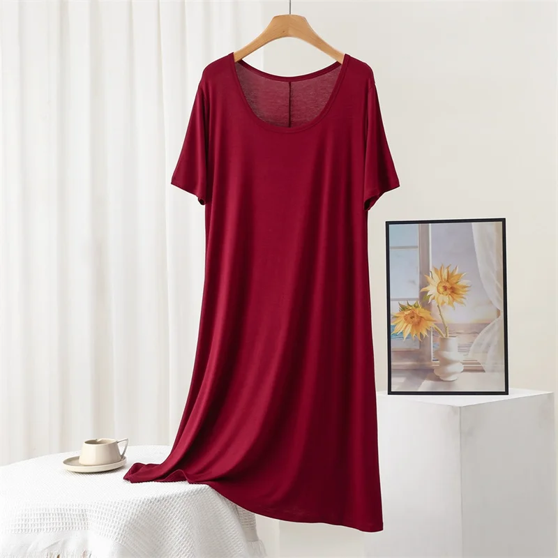 Women's Nightgown Sleeping Dress Large Size Short Sleeve Modal Nightwear Female Comfortable Night Shirt Casual Sleepwear